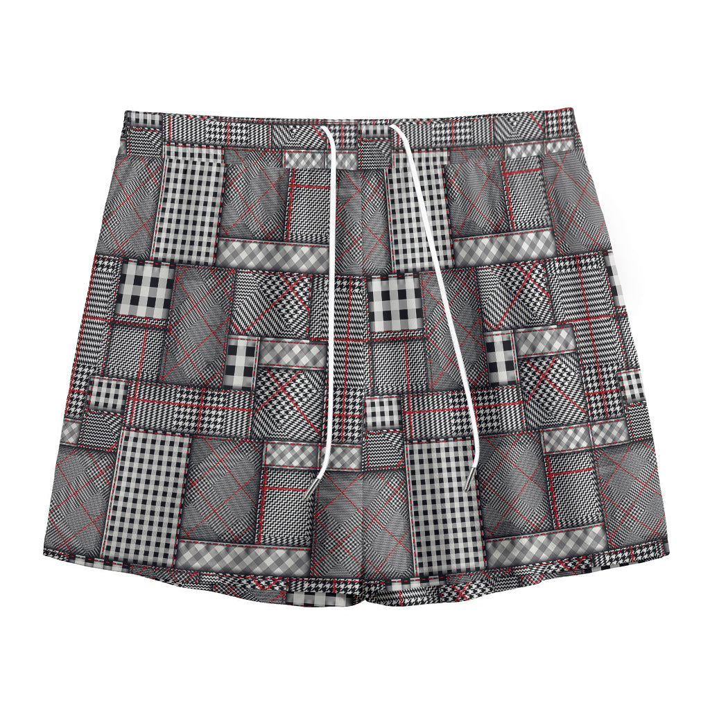 Glen Plaid Patchwork Pattern Print Mesh Shorts