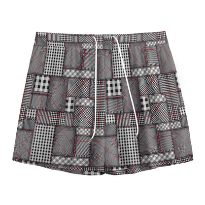 Glen Plaid Patchwork Pattern Print Mesh Shorts