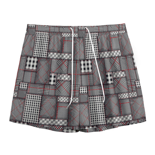 Glen Plaid Patchwork Pattern Print Mesh Shorts