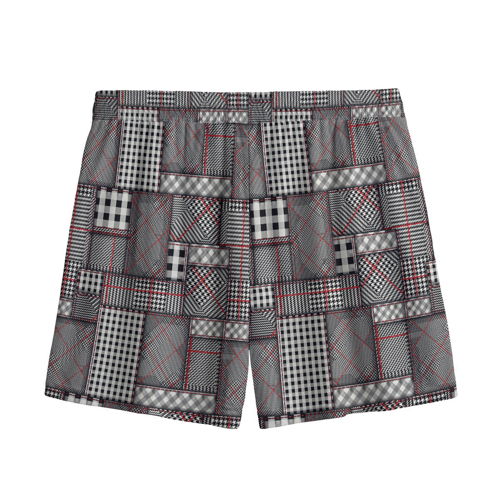 Glen Plaid Patchwork Pattern Print Mesh Shorts