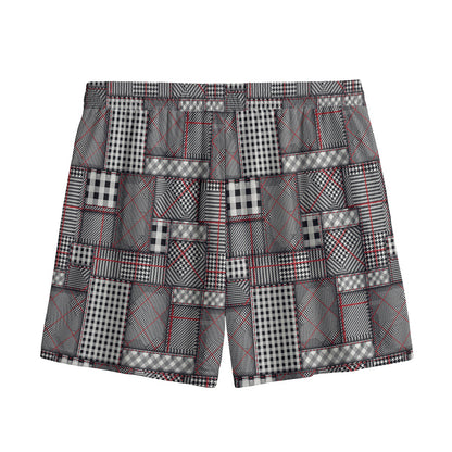 Glen Plaid Patchwork Pattern Print Mesh Shorts