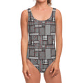 Glen Plaid Patchwork Pattern Print One Piece Swimsuit