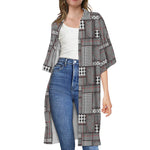 Glen Plaid Patchwork Pattern Print Open Front Beach Cover Up