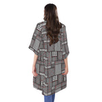 Glen Plaid Patchwork Pattern Print Open Front Beach Cover Up