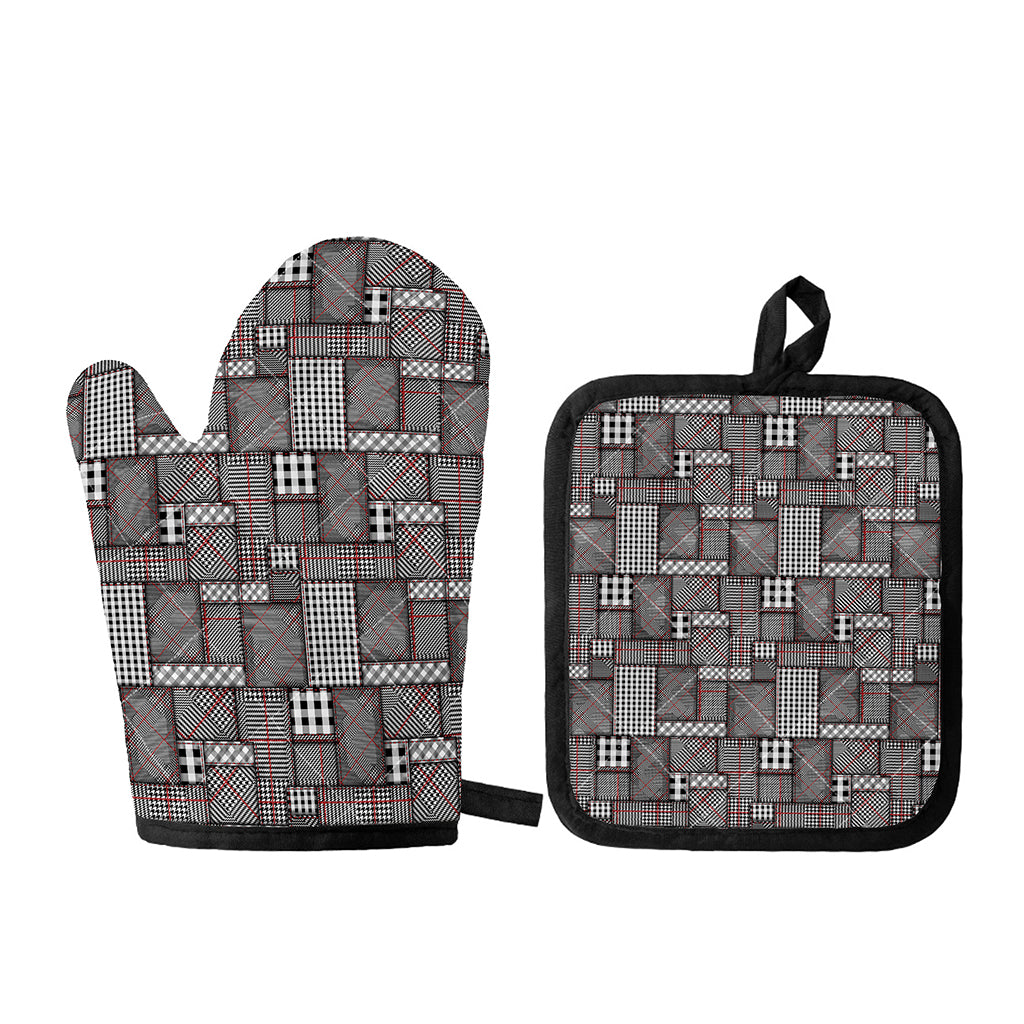 Glen Plaid Patchwork Pattern Print Oven Mitt And Pot Holder Set