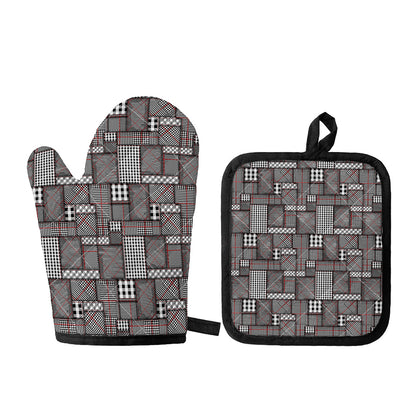 Glen Plaid Patchwork Pattern Print Oven Mitt And Pot Holder Set