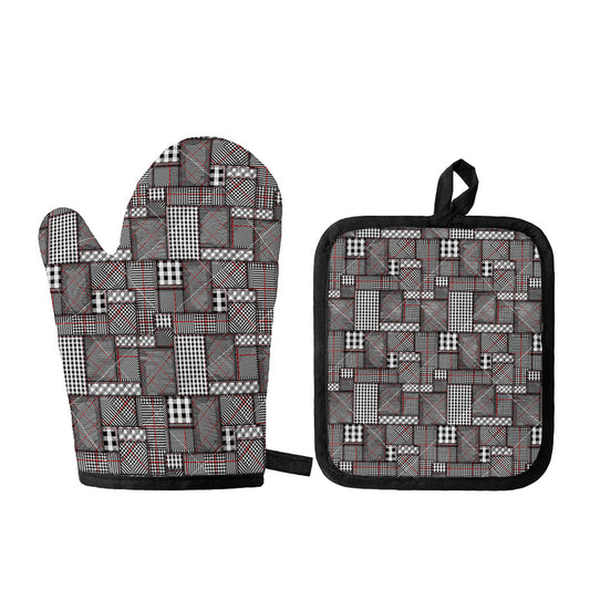 Glen Plaid Patchwork Pattern Print Oven Mitt And Pot Holder Set