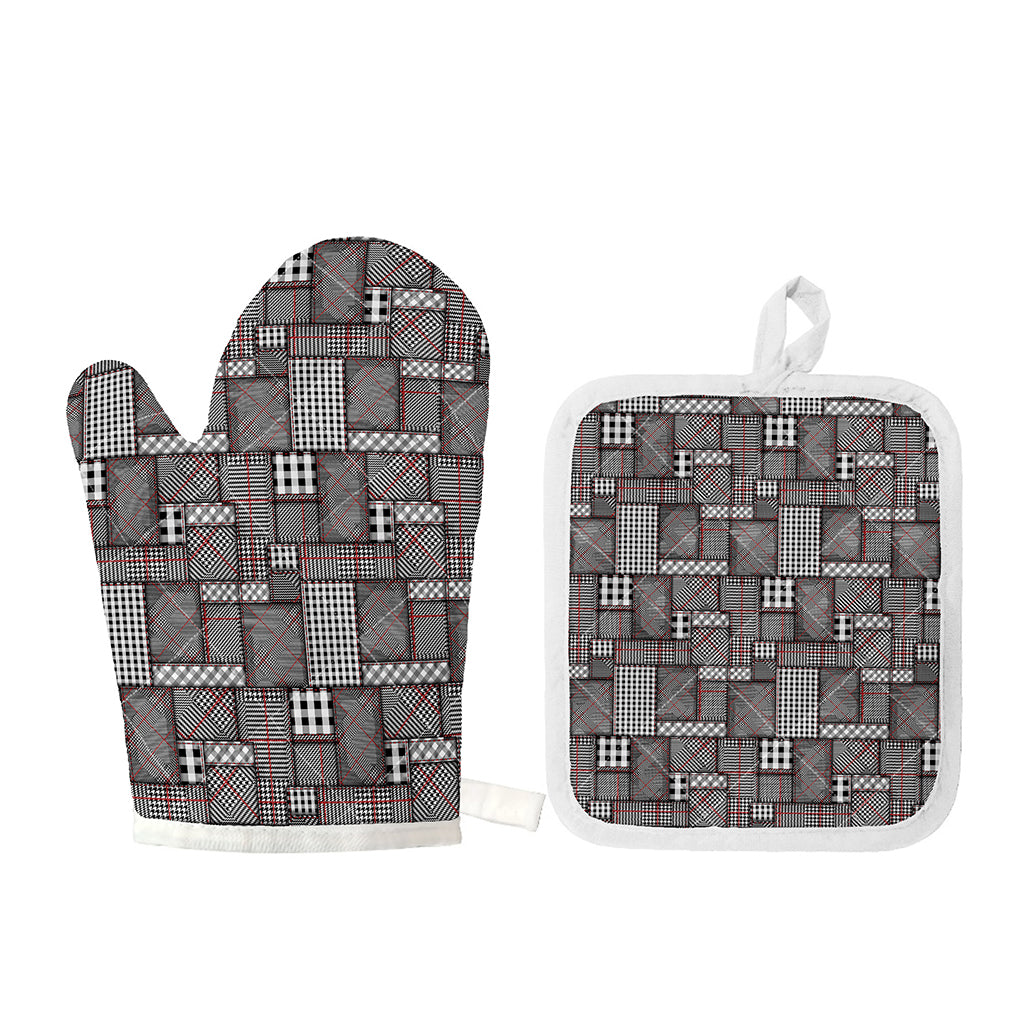 Glen Plaid Patchwork Pattern Print Oven Mitt And Pot Holder Set