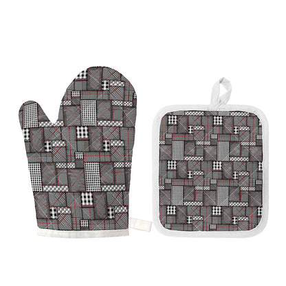 Glen Plaid Patchwork Pattern Print Oven Mitt And Pot Holder Set