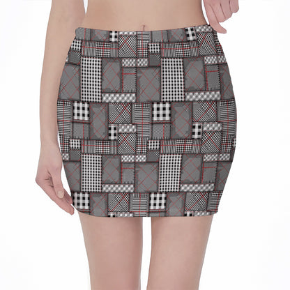 Glen Plaid Patchwork Pattern Print Pencil Mini Skirt