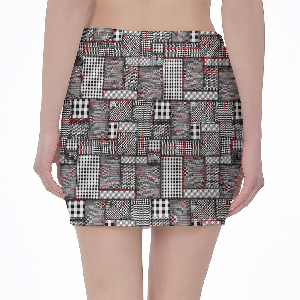 Glen Plaid Patchwork Pattern Print Pencil Mini Skirt
