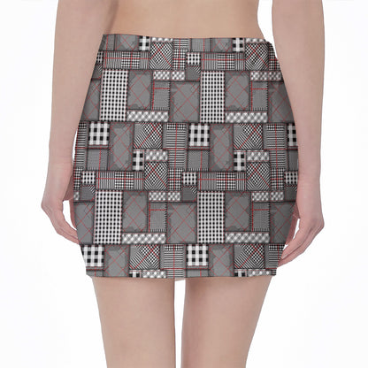 Glen Plaid Patchwork Pattern Print Pencil Mini Skirt