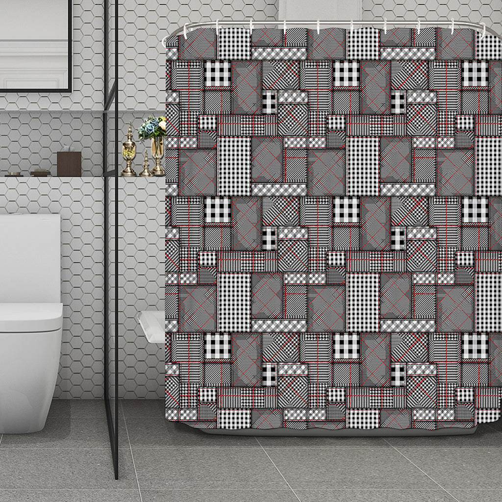Glen Plaid Patchwork Pattern Print Polyester Shower Curtain