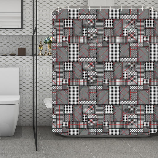 Glen Plaid Patchwork Pattern Print Polyester Shower Curtain