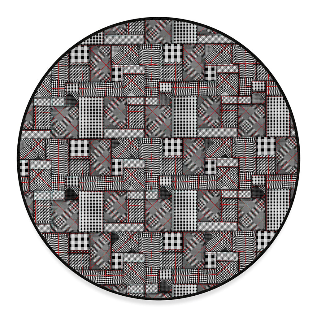 Glen Plaid Patchwork Pattern Print Round Floor Mat