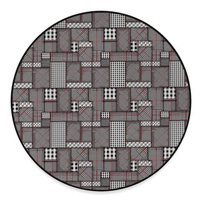 Glen Plaid Patchwork Pattern Print Round Floor Mat