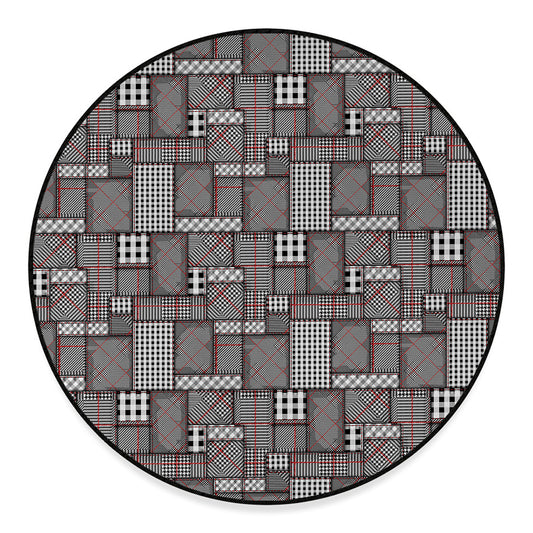 Glen Plaid Patchwork Pattern Print Round Floor Mat