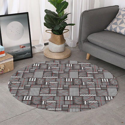 Glen Plaid Patchwork Pattern Print Round Rug