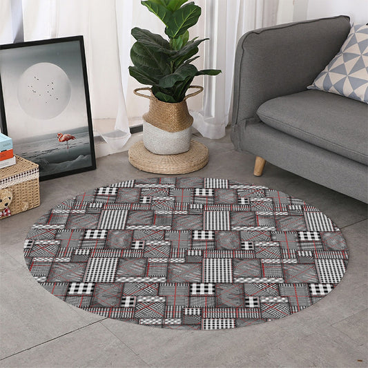 Glen Plaid Patchwork Pattern Print Round Rug