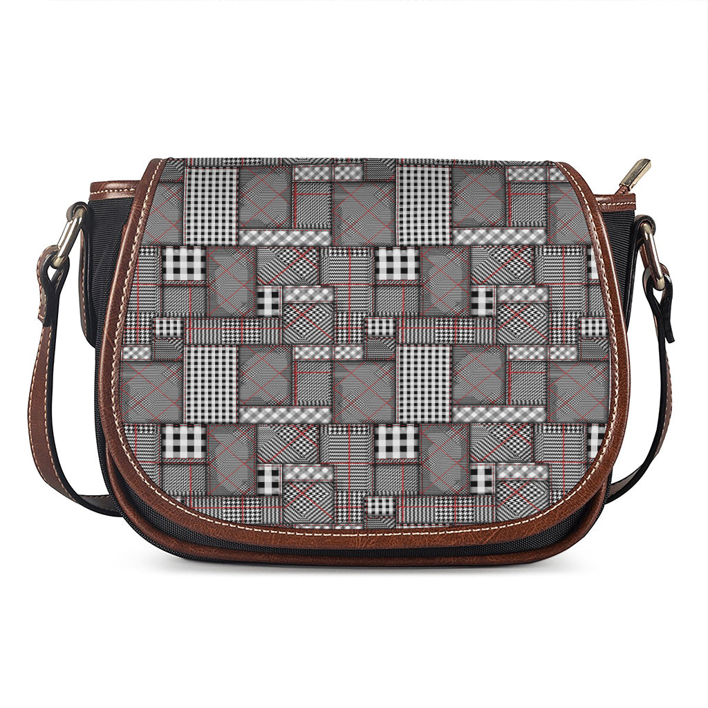 Glen Plaid Patchwork Pattern Print Saddle Bag