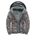 Glen Plaid Patchwork Pattern Print Sherpa Lined Zip Up Hoodie