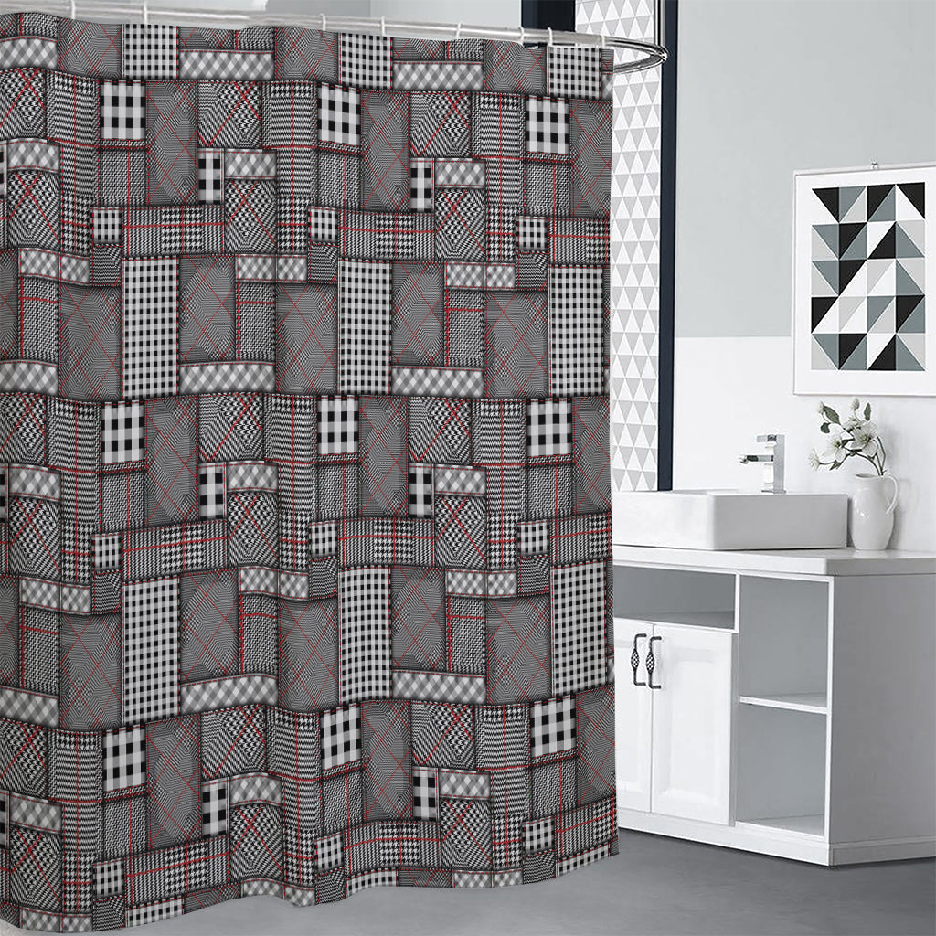 Glen Plaid Patchwork Pattern Print Shower Curtain