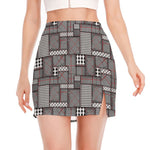 Glen Plaid Patchwork Pattern Print Side Slit Mini Skirt