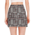 Glen Plaid Patchwork Pattern Print Side Slit Mini Skirt