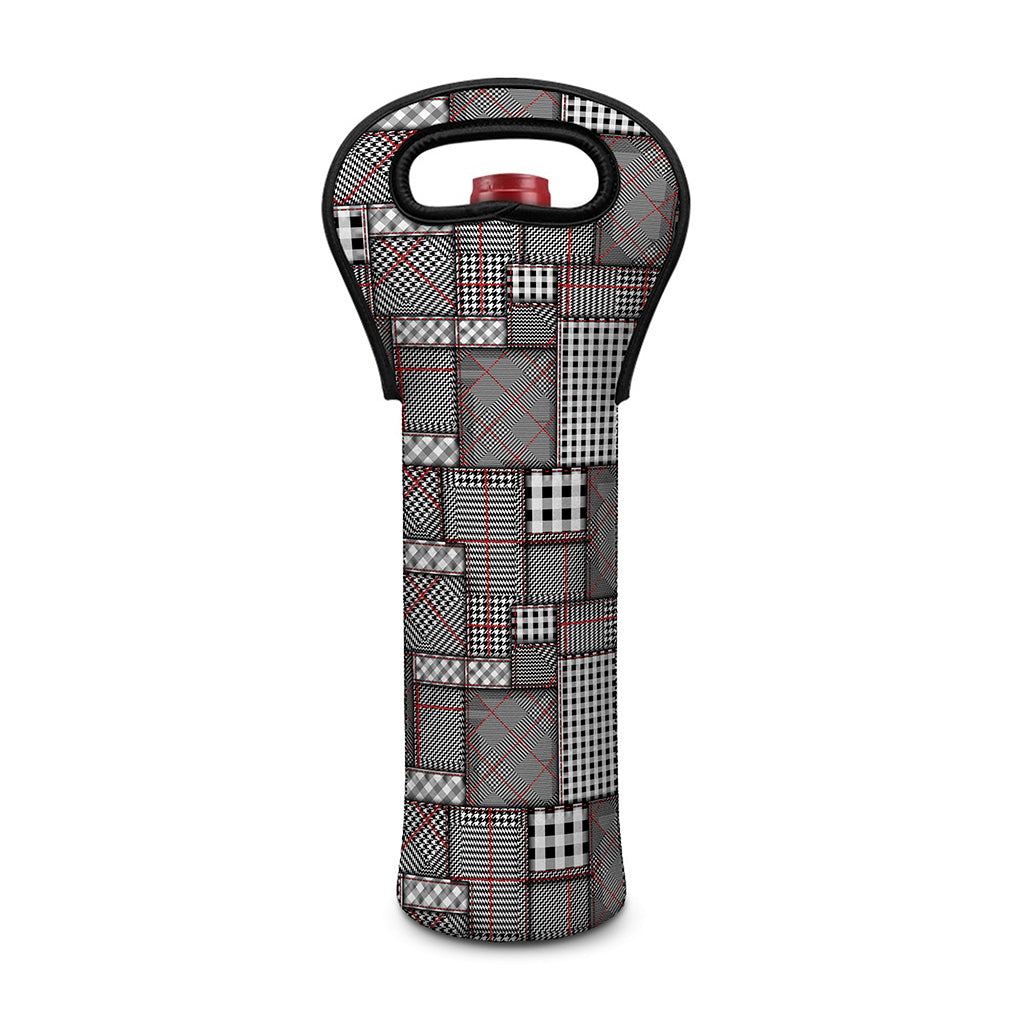 Glen Plaid Patchwork Pattern Print Single Neoprene Wine Tote