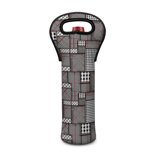 Glen Plaid Patchwork Pattern Print Single Neoprene Wine Tote