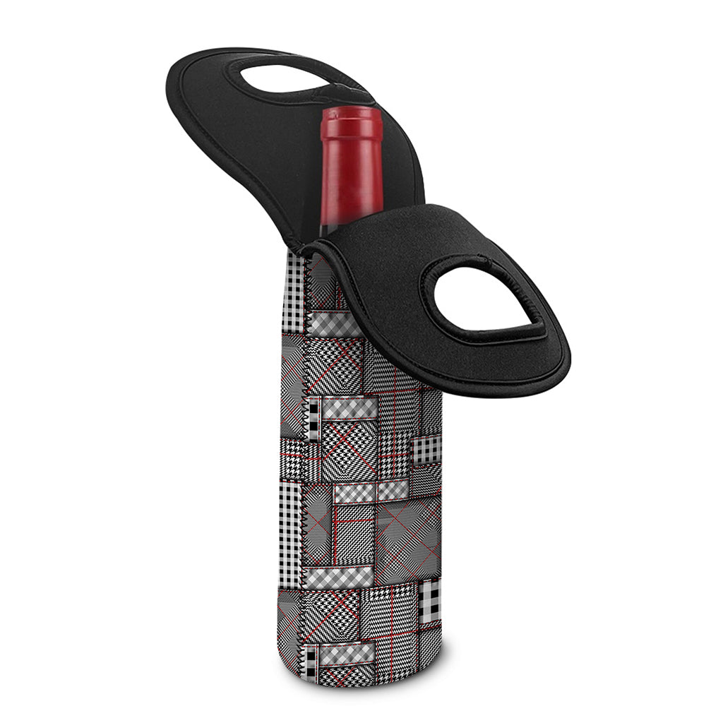 Glen Plaid Patchwork Pattern Print Single Neoprene Wine Tote