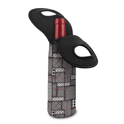 Glen Plaid Patchwork Pattern Print Single Neoprene Wine Tote