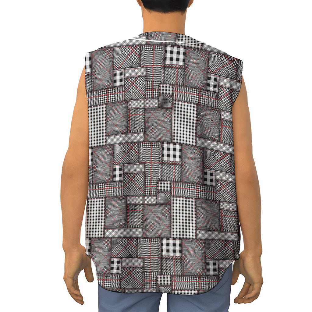 Glen Plaid Patchwork Pattern Print Sleeveless Baseball Jersey
