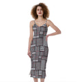 Glen Plaid Patchwork Pattern Print Slim Fit Midi Cami Dress