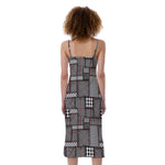 Glen Plaid Patchwork Pattern Print Slim Fit Midi Cami Dress