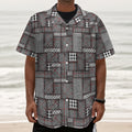 Glen Plaid Patchwork Pattern Print Textured Short Sleeve Shirt