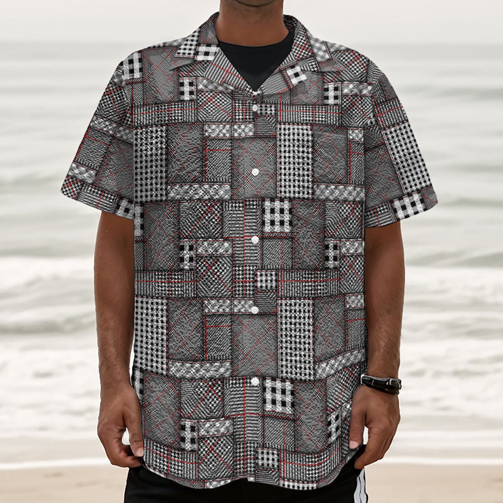 Glen Plaid Patchwork Pattern Print Textured Short Sleeve Shirt