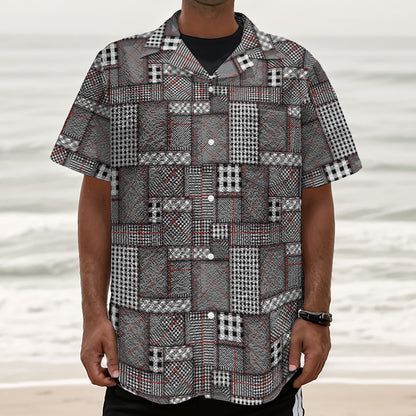 Glen Plaid Patchwork Pattern Print Textured Short Sleeve Shirt