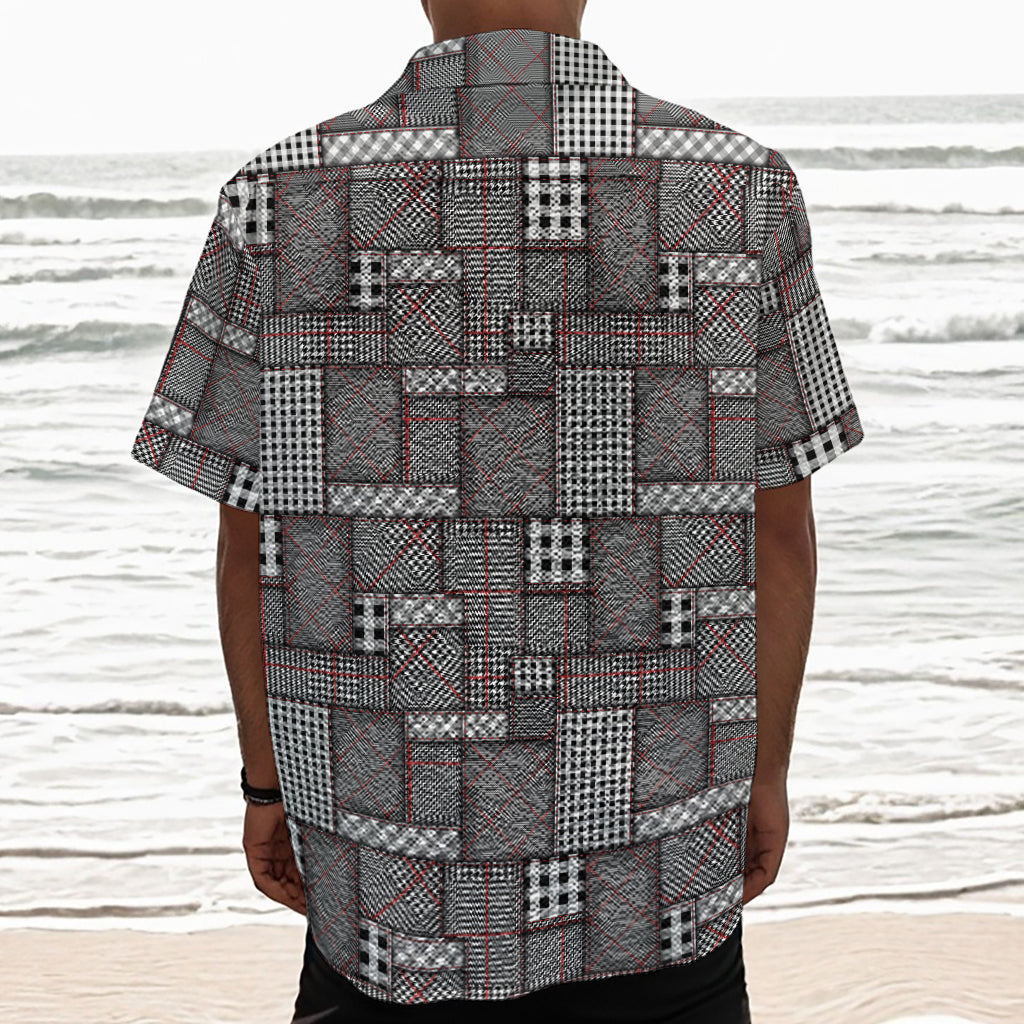 Glen Plaid Patchwork Pattern Print Textured Short Sleeve Shirt