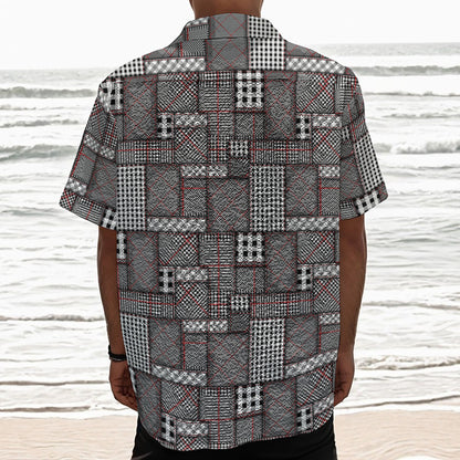 Glen Plaid Patchwork Pattern Print Textured Short Sleeve Shirt
