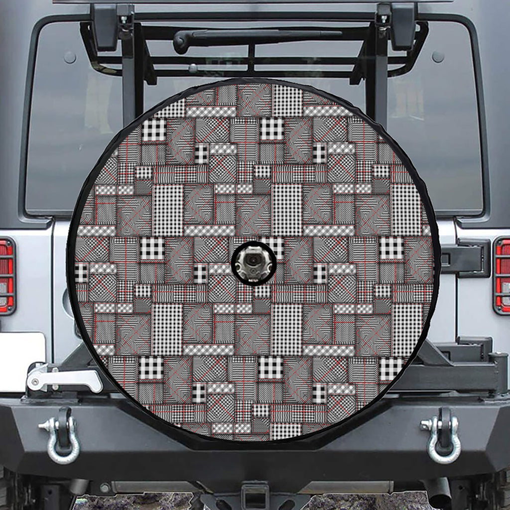 Glen Plaid Patchwork Pattern Print Tire Cover With Camera Hole