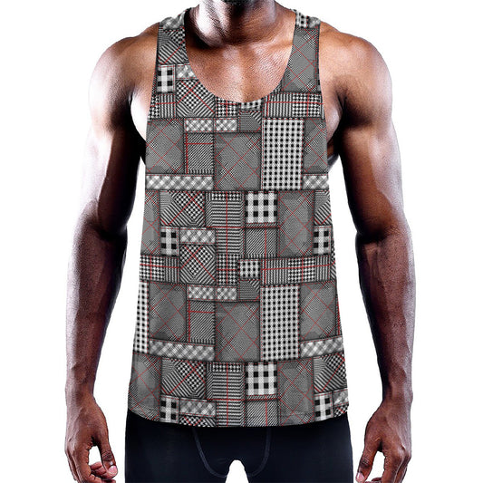 Glen Plaid Patchwork Pattern Print Training Tank Top