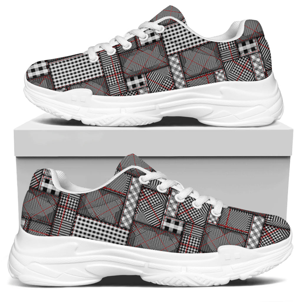 Glen Plaid Patchwork Pattern Print White Chunky Shoes