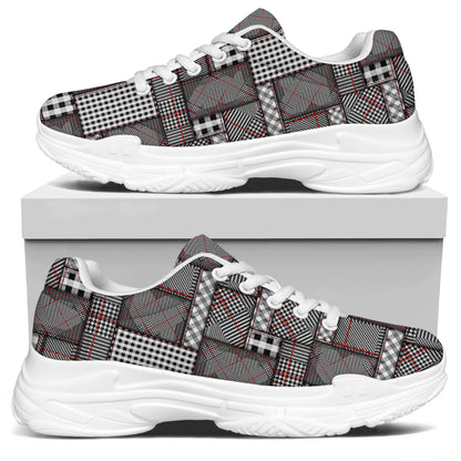 Glen Plaid Patchwork Pattern Print White Chunky Shoes