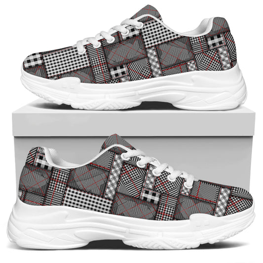Glen Plaid Patchwork Pattern Print White Chunky Shoes