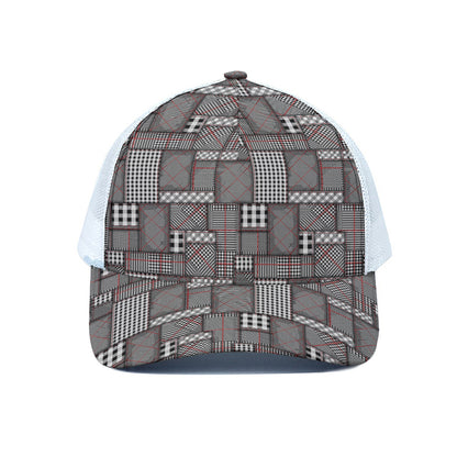 Glen Plaid Patchwork Pattern Print White Mesh Trucker Cap