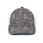 Glen Plaid Patchwork Pattern Print White Mesh Trucker Cap