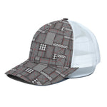 Glen Plaid Patchwork Pattern Print White Mesh Trucker Cap