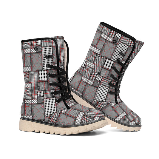 Glen Plaid Patchwork Pattern Print Winter Boots