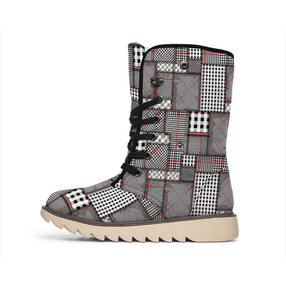 Glen Plaid Patchwork Pattern Print Winter Boots